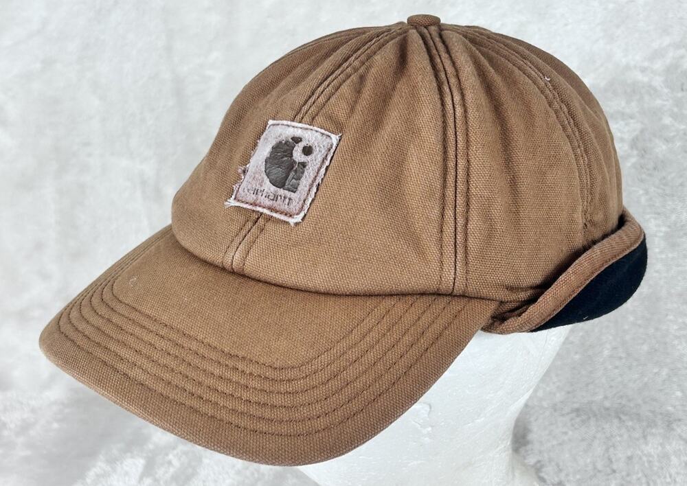 Carhartt A199 BRN Duck Canvas Fleece Lined Ear Flap Cap Size M/L Work